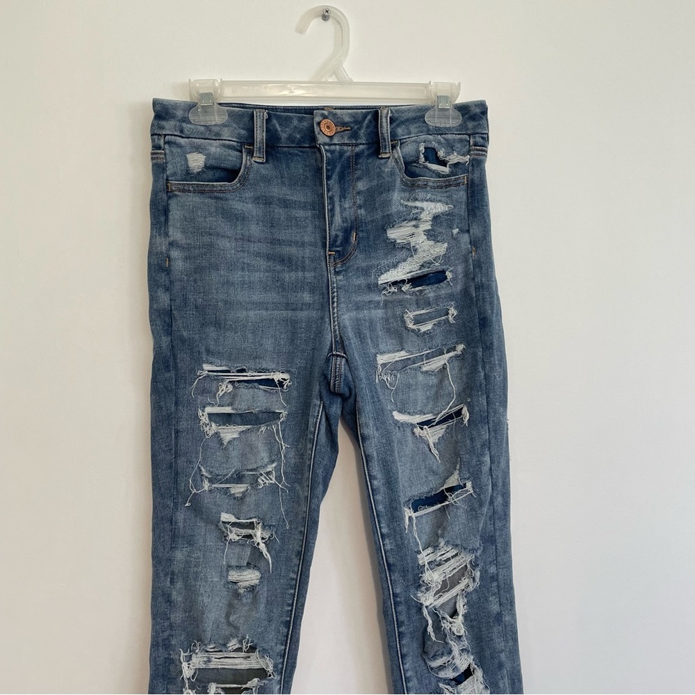 AMERICAN EAGLE AE Ne(x)t Level Curvy High-Waisted Jegging Ripped Patched 4 CURVY - Picture 3 of 16